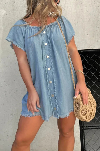 NEW SHORT SLEEVE CASUAL DENIM DRESS (BUY 2 FREE SHIPPING)