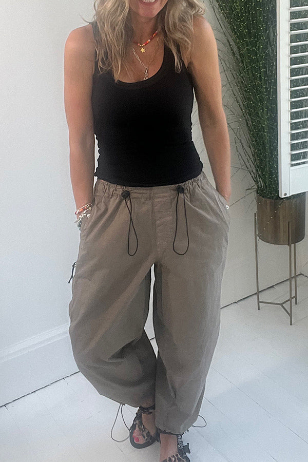 Street Style Drawstring Elastic Waist Pocketed Cargo Pants