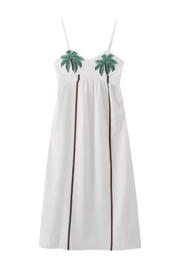 Robe longue trapèze plissée à motif cocotier