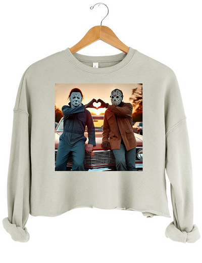 Jason and Michael Halloween Heart Hands Crop Sweatshirt