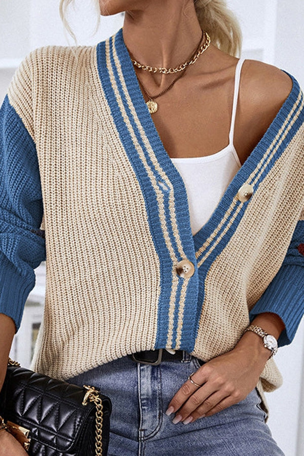 Striped Colorblock Knit Cardigan Sweater