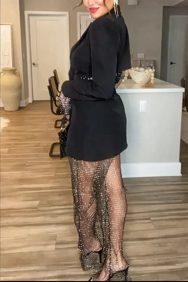 Meilleurs articles de superposition Pantalon large à taille élastique en maille diamant