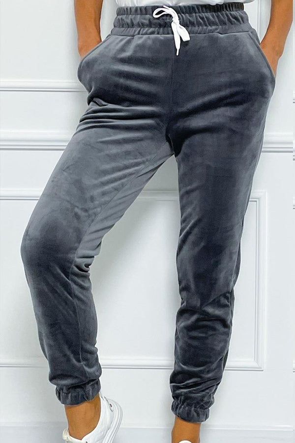 Pantalon décontracté en cachemire coréen pour femme avec ceinture élastique 