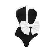 Off Shoulder Bow Tie One Piece Swimsuit and Skirt