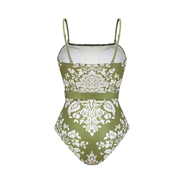 Maillot de bain une pièce à imprimé rétro avec ceinture amovible et bretelles 