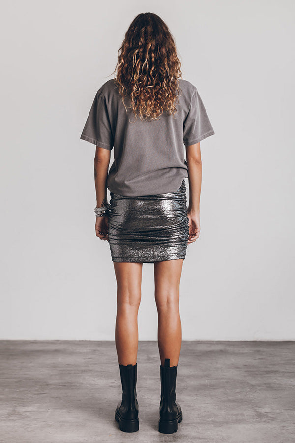 The Perfect Match Glitter Fabric Ruched Elastic Waist Mini Skirt