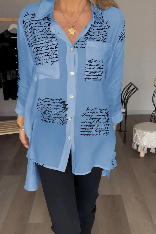 Letter Print Fashion Lapel Shirt