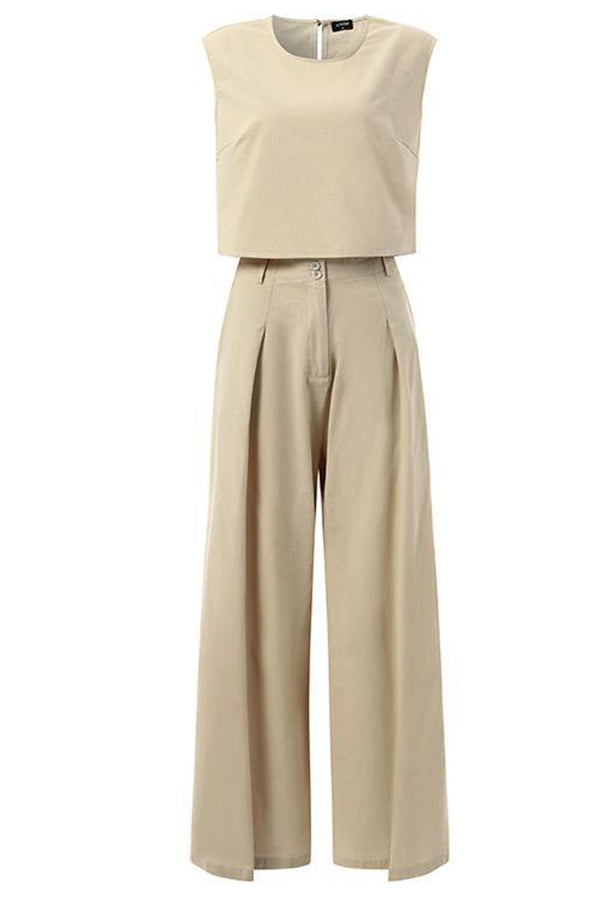 Fashion casual loose two-piece sleeveless top loose wide leg pants for women