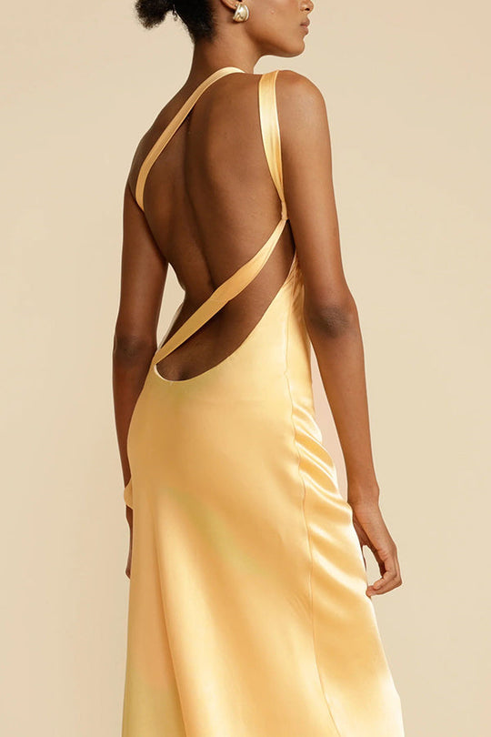 Robe longue asymétrique en satin à une épaule et dos nu Moonlit Soiree 