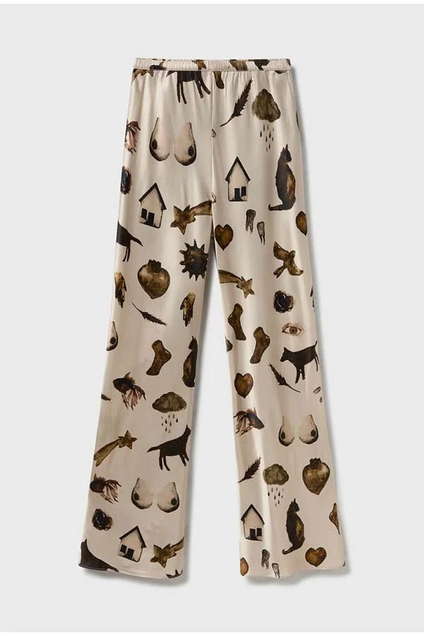 The Finishing Touch Satin Unique Print Elastic Waist Wide Leg Pants