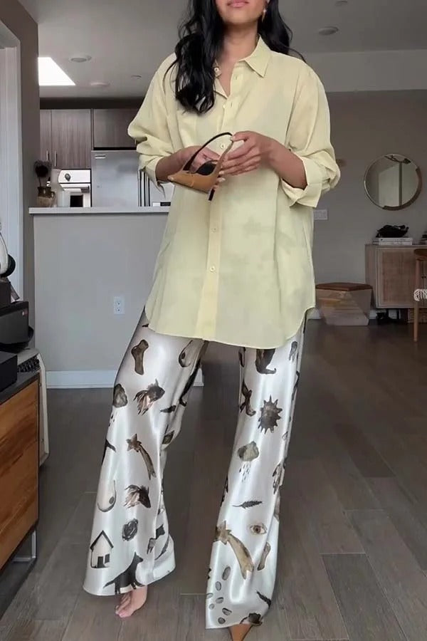 The Finishing Touch Satin Unique Print Elastic Waist Wide Leg Pants