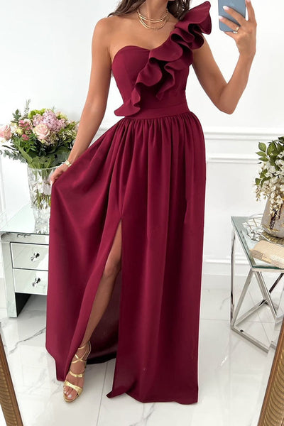 Darling Muse Ruffle One Shoulder Party Maxi Dress