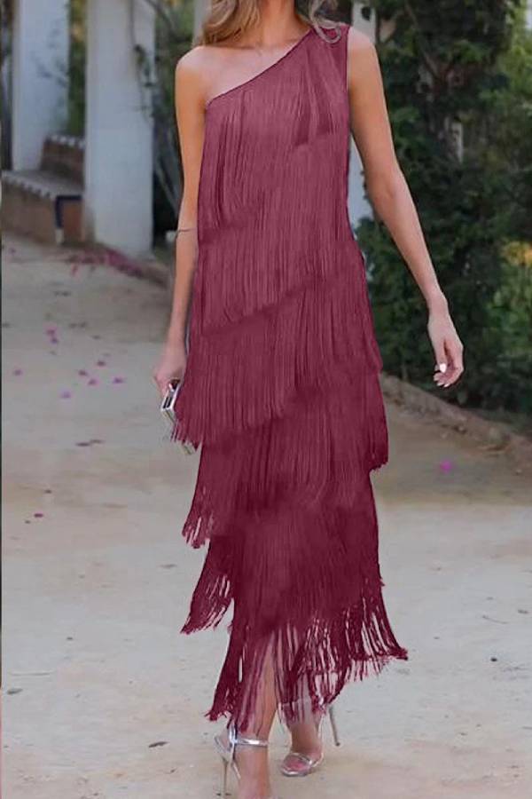 Off-Shoulder Elegant Fringe Dress