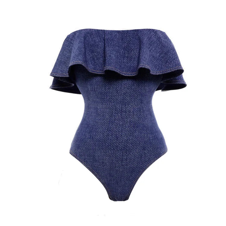 Maillot de bain une pièce bandeau à volants et jupe 