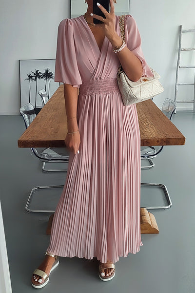 Delightful Day Smocked Waiset Pleated Wide Leg Jumpsuit