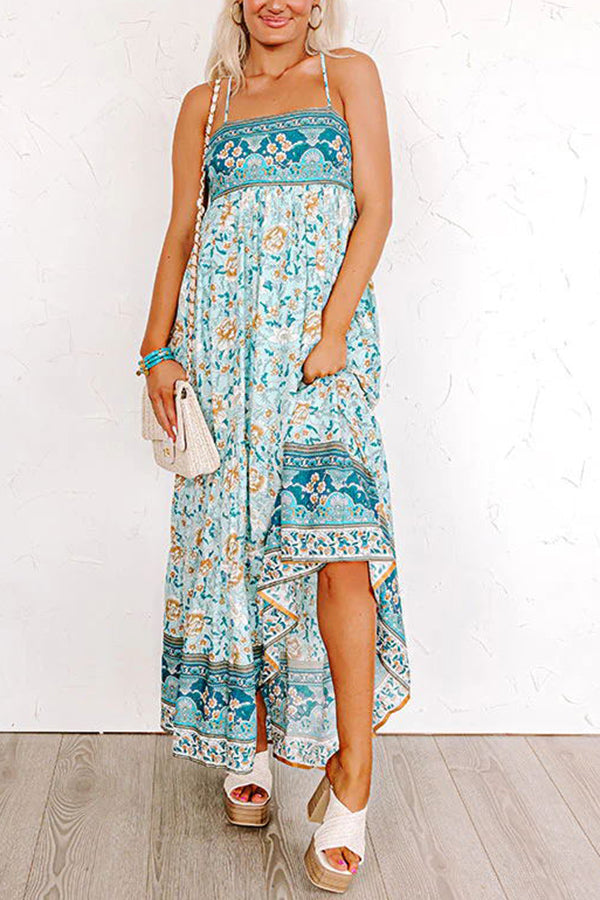 Sunny Day Darling Boho Printed Back Adjustable Tie Maxi Dress