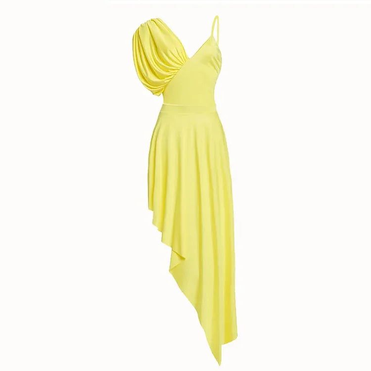 Maillot de bain une pièce asymétrique à bretelles et jupe de couleur unie 