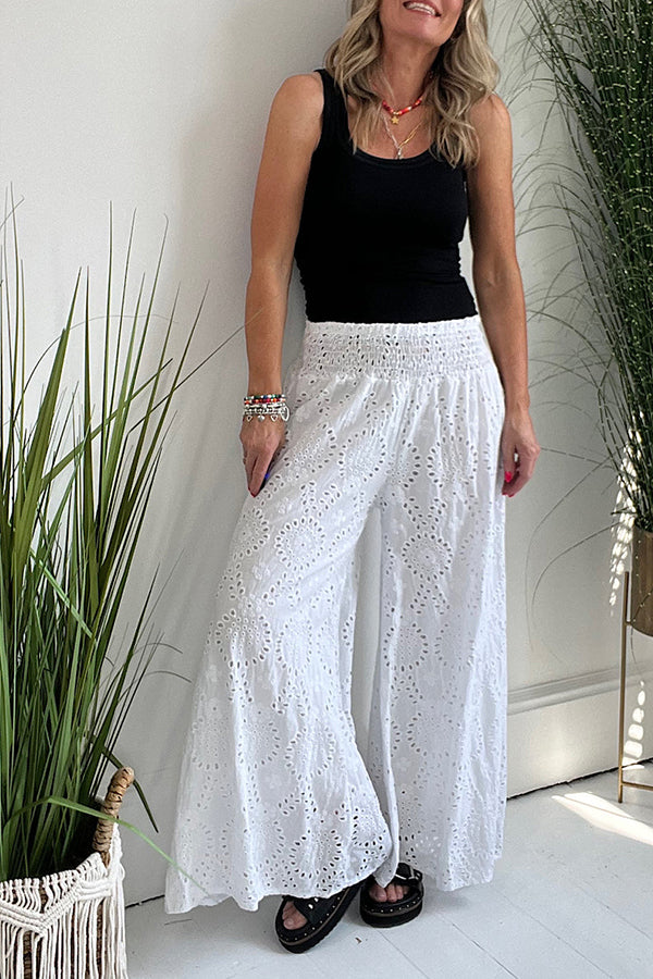 Timeless Summer Crochet Lace Smocked Wide Leg Pants