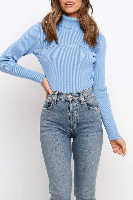 Pull en tricot moulant à col roulé et manches longues