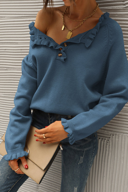 Pull en tricot à manches longues et à volants