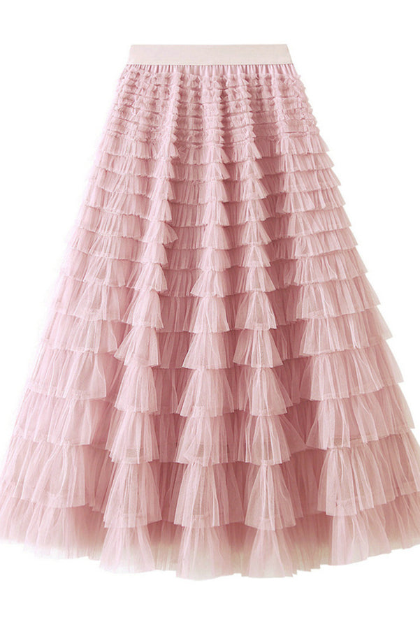 Jupe longue en tulle à taille élastique et à volants Soyez votre propre reine de la ville
