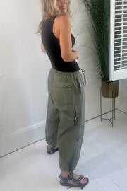 Street Style Drawstring Elastic Waist Pocketed Cargo Pants