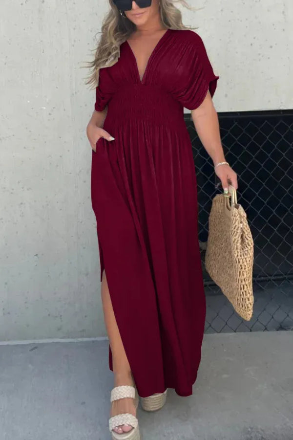 SLIT V-NECK EFFORTLESS MAXI LONG DRESS (BUY 2 FREE SHIPPING)