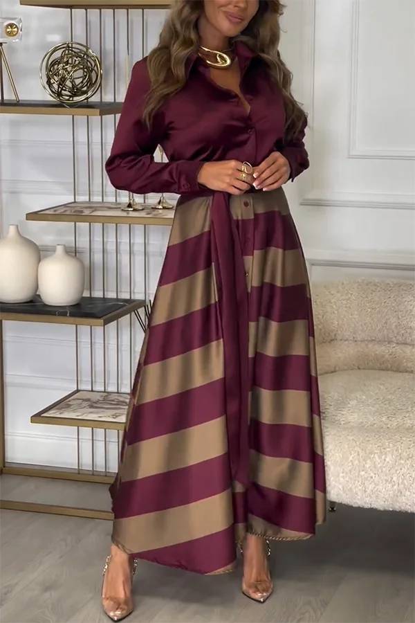 Robe longue en satin Lindsey à manches longues et ceinture contrastée