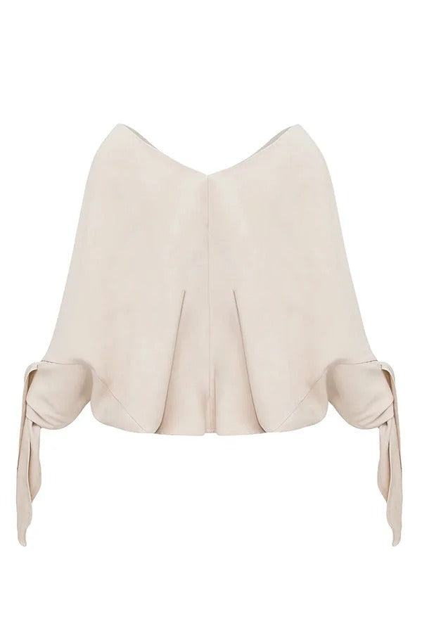 Joyful Bond Linen Blend V-neck Knotted Cuff Half Sleeve Loose Top