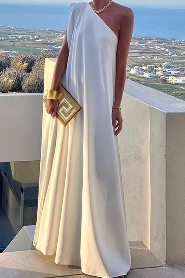 Elegante Einfachheit Solide Asymmetrische Schräge Kragen Abendkleid Kleider