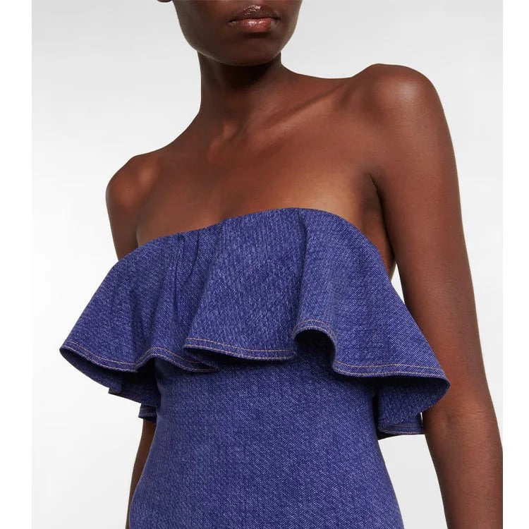 Maillot de bain une pièce bandeau à volants et jupe 