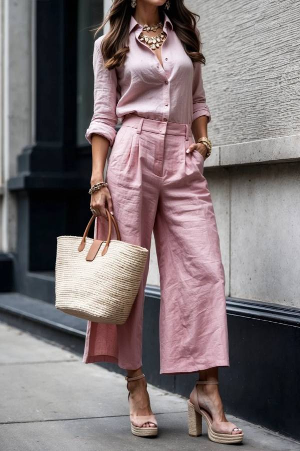 Pink Capri Pants and Loose Shirt Set