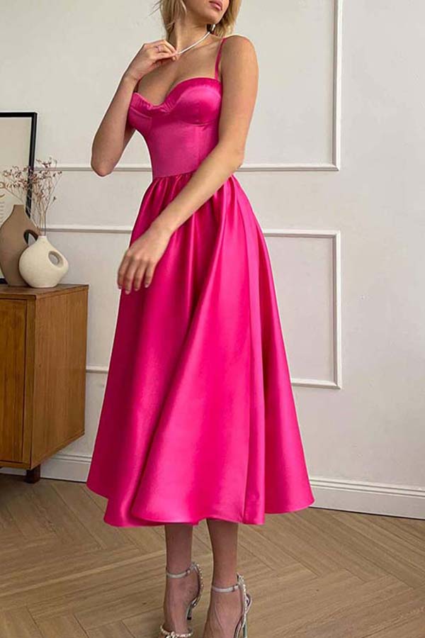 BUSTIER PLEATED BUST CUPS MIDI DRESS