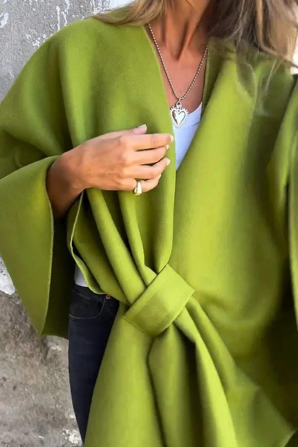 Einfarbige, lockere Cape-Jacke mit V-Ausschnitt