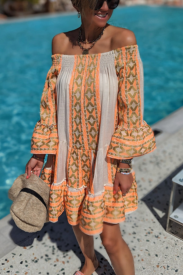 Robe courte ample à épaules dénudées et imprimé ethnique en lin mélangé Friendly Shores