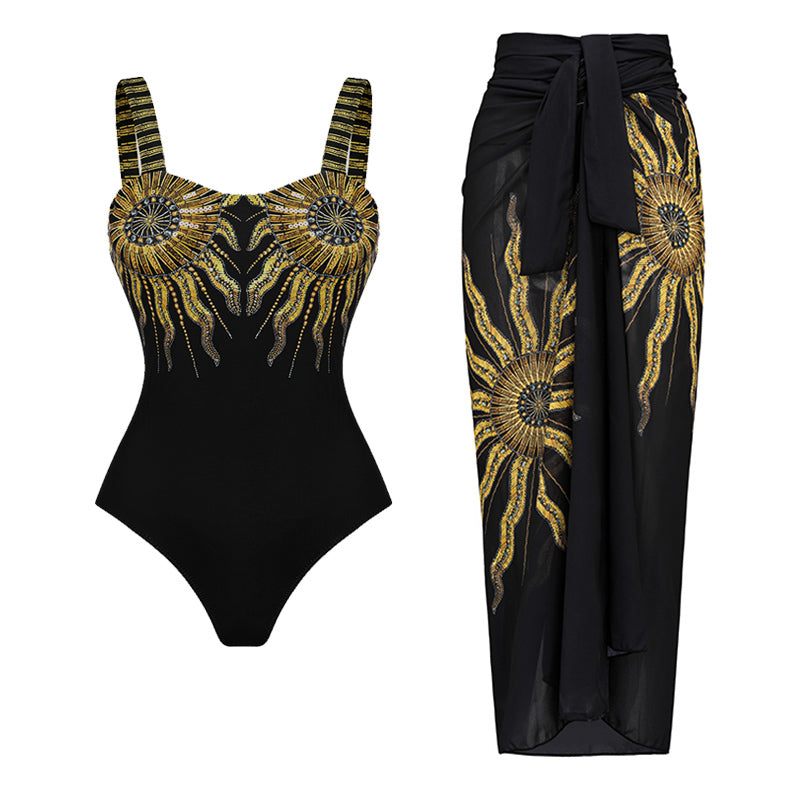 swimgirls – Einteiliger Badeanzug und Sarong mit Sling-Print 