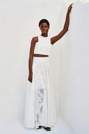 Paris Dreaming Embroidered Lace High Rise Elastic Waist Pocketed Maxi Skirt