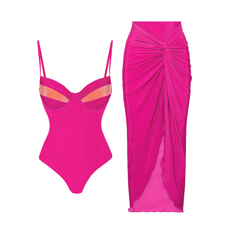 Maillot de bain une pièce et paréo à blocs de couleurs 