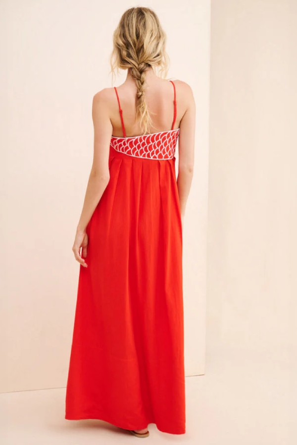Maxikleid aus Leinenmischung mit Fisch-Top