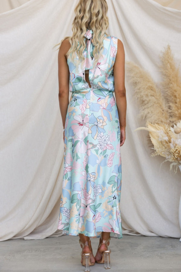 Robe longue à fleurs et col licou, taille élastique, motif Love In The Garden 