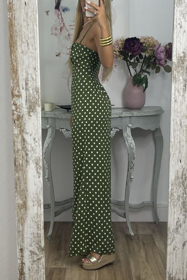 Polka Dot Sling Hem Slit Dress