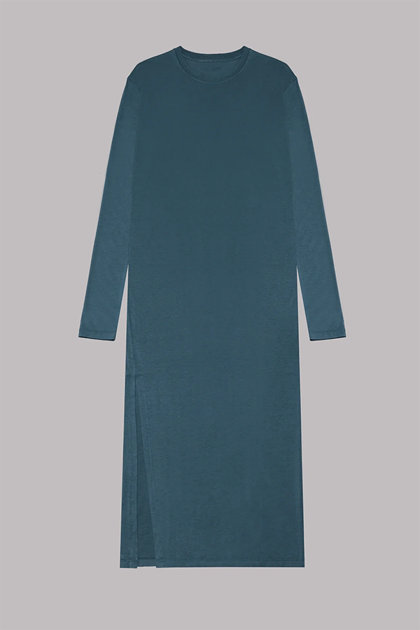 The Bedisse Cotton Blend Long Sleeve Relaxed Slit Midi Dress