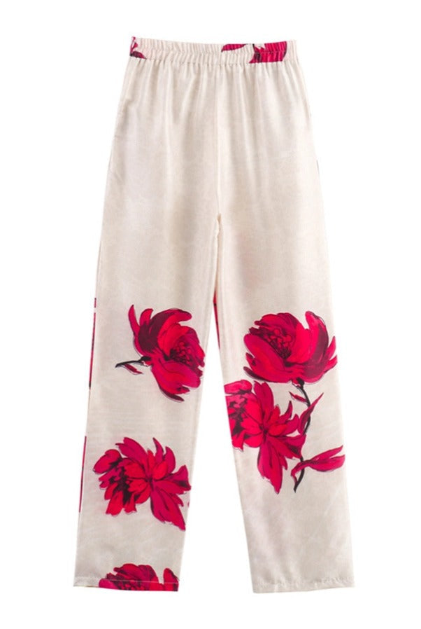 Special Attendance – Satinhose mit Blumenmuster, hoher Bund, Taschen und elastischer Taille