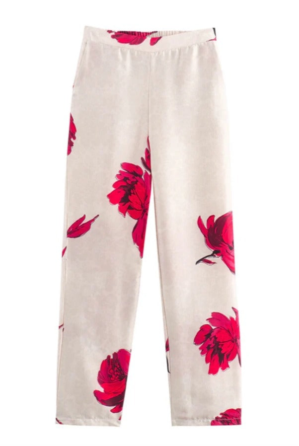 Special Attendance – Satinhose mit Blumenmuster, hoher Bund, Taschen und elastischer Taille