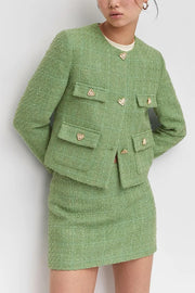 Stylish Tweed Love Button Long Sleeve Casual Pocket Jacket