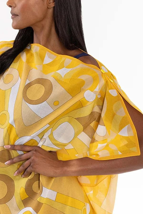 Colorful Circle Unique Print One Shoulder Button Detail Loose Cover-up Mini Dress