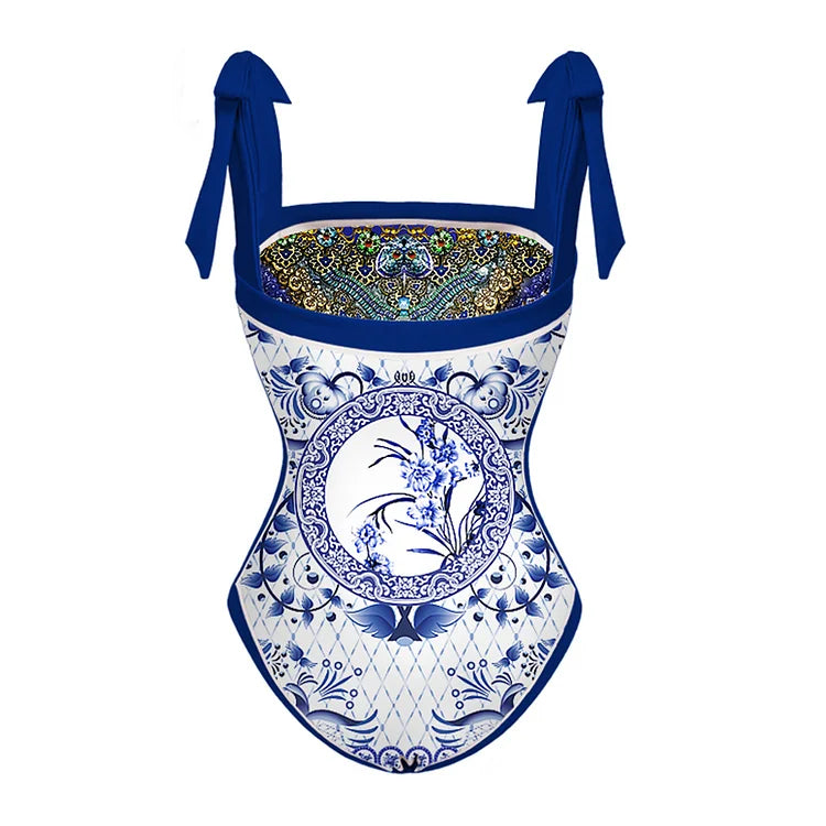 swimgirls Wendbarer Badeanzug mit Schleife und Schulterschnürung, einteilig, und Sarong 
