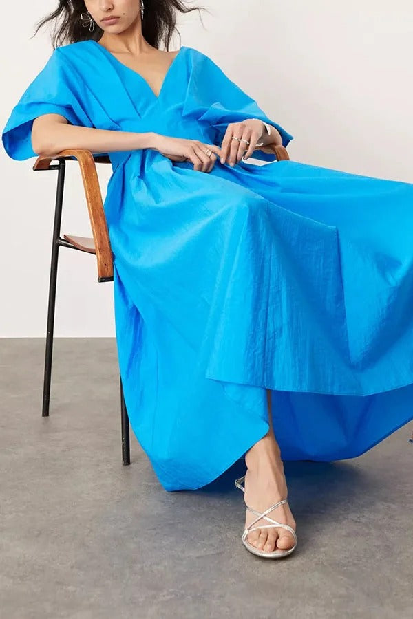 Robe mi-longue plissée à manches bouffantes et larges en lin mélangé Antibes