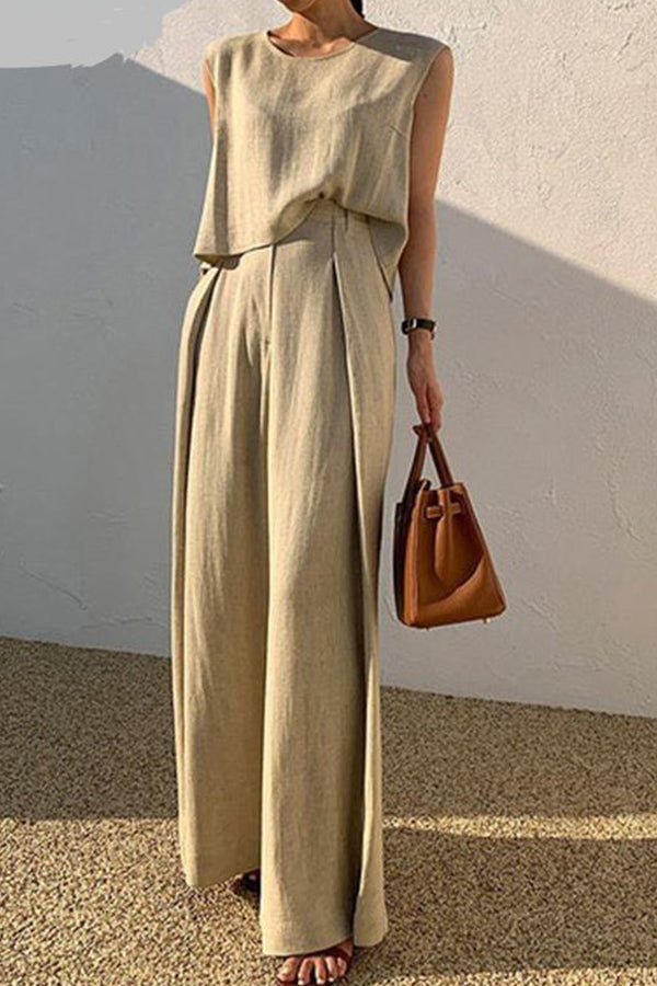 Fashion casual loose two-piece sleeveless top loose wide leg pants for women