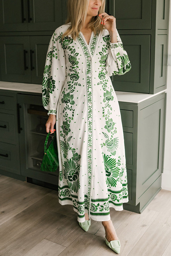 Einzigartiges Maxikleid mit Knopfleiste und langen Ärmeln